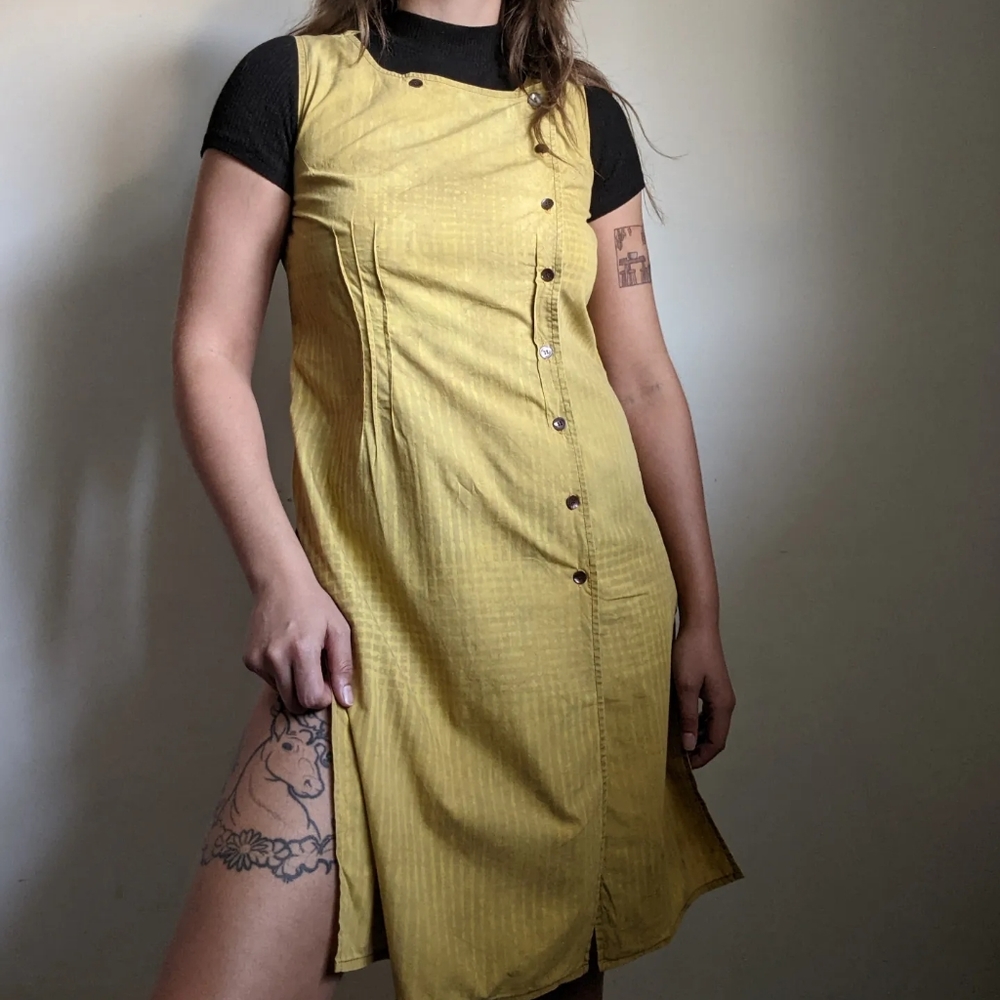 Naturally dyed shirt dress with abalone buttons